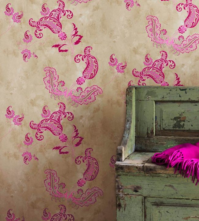 Paisley Wallpaper - Hot Pink on Tea Stain - BG0800 - 201 - Barneby Gates