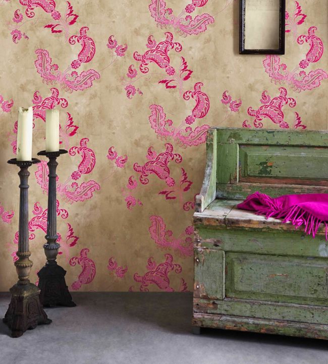 Paisley Wallpaper - Hot Pink on Tea Stain - BG0800 - 201 - Barneby Gates