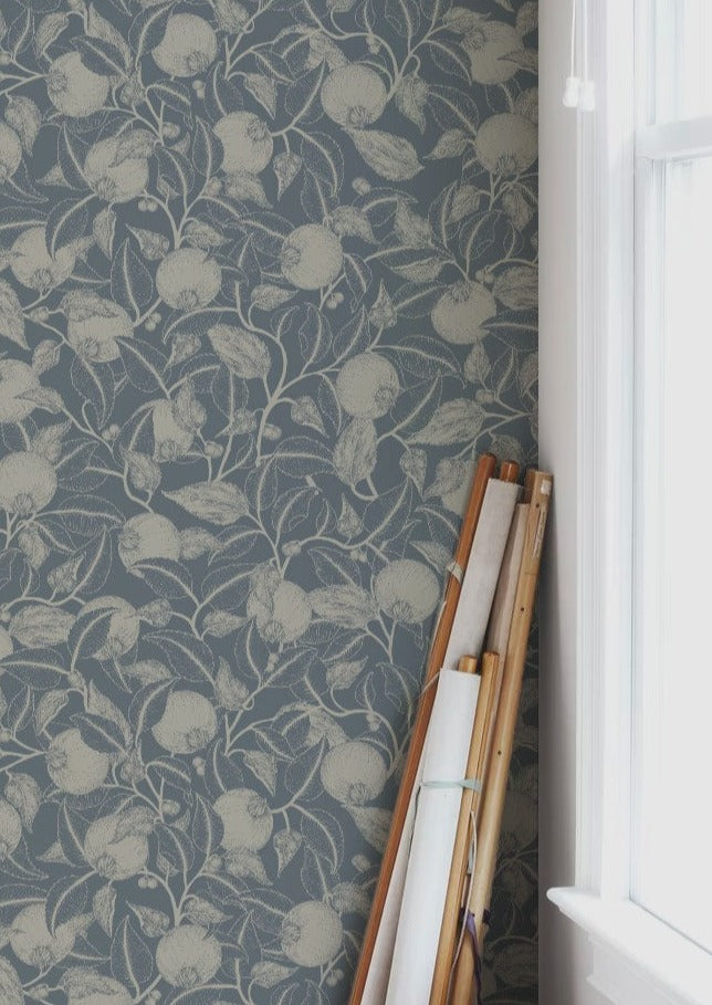 Pomegranate Wallpaper - Dark Teal - Summer Gray