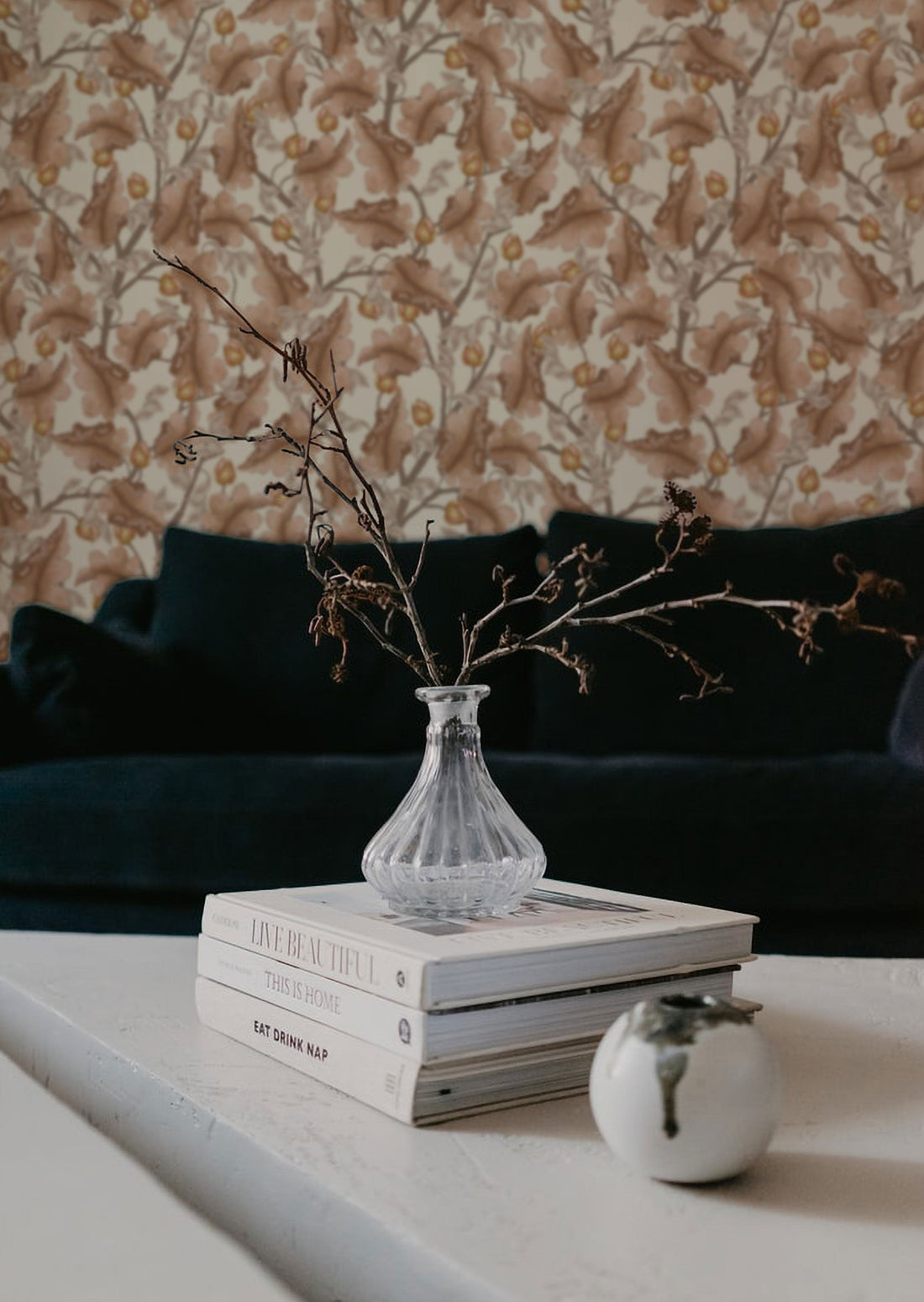 Ranunculus Floral Wallpaper - Brown & Cream - Summer Gray
