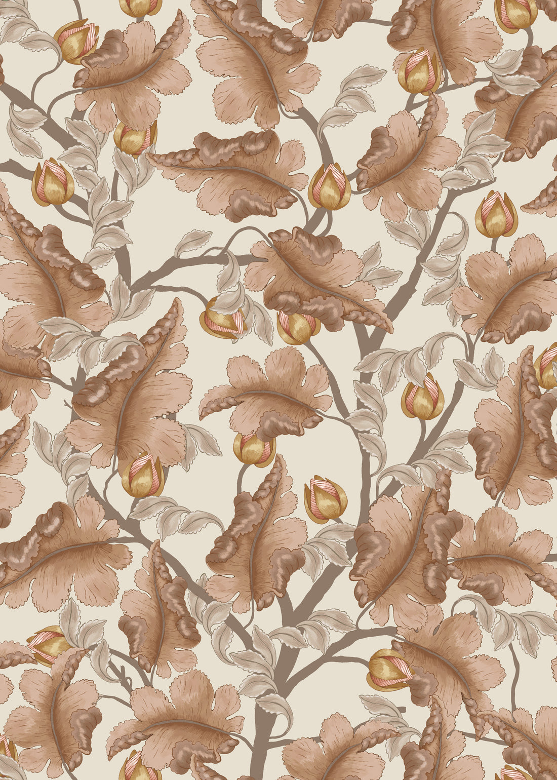 Ranunculus Floral Wallpaper - Brown & Cream - Summer Gray