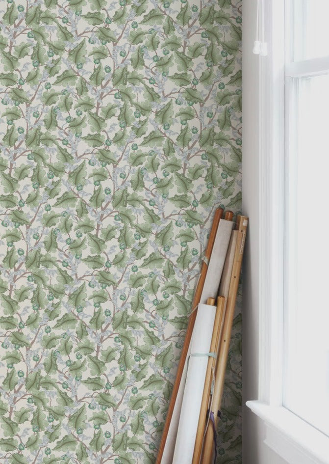 Ranunculus Floral Wallpaper - Cream & Green - Summer Gray