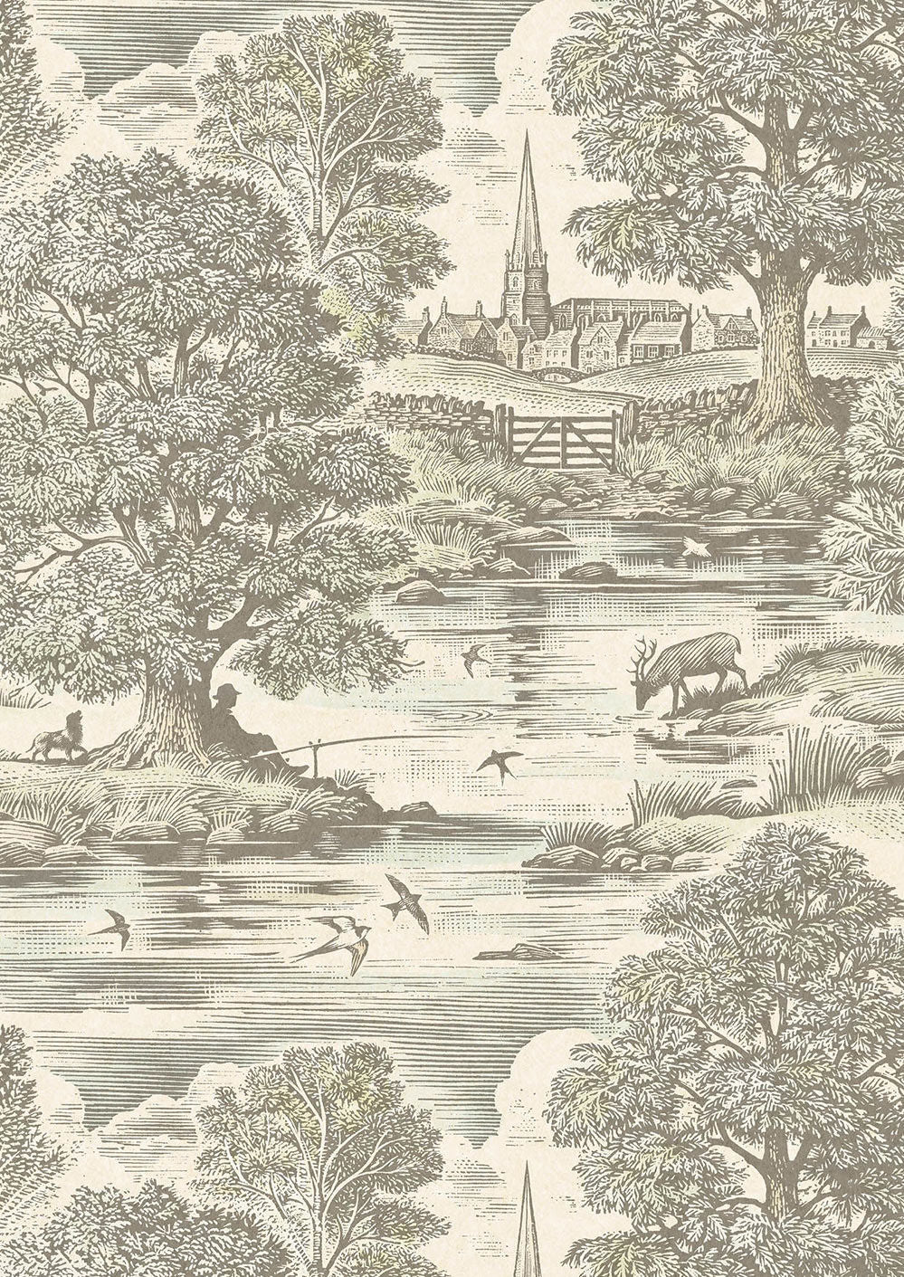 Royal Oak Wallpaper - Aquatint - Lewis & Wood