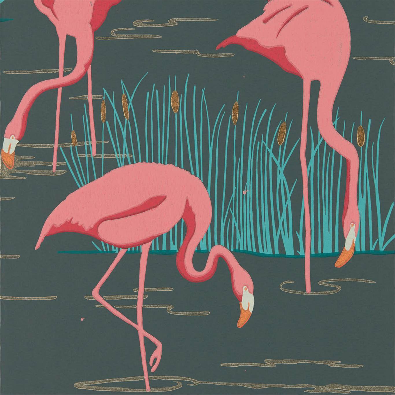 Salinas Wallpaper - Ebony/Coral/Lagoon - HSAW112156 - Harlequin