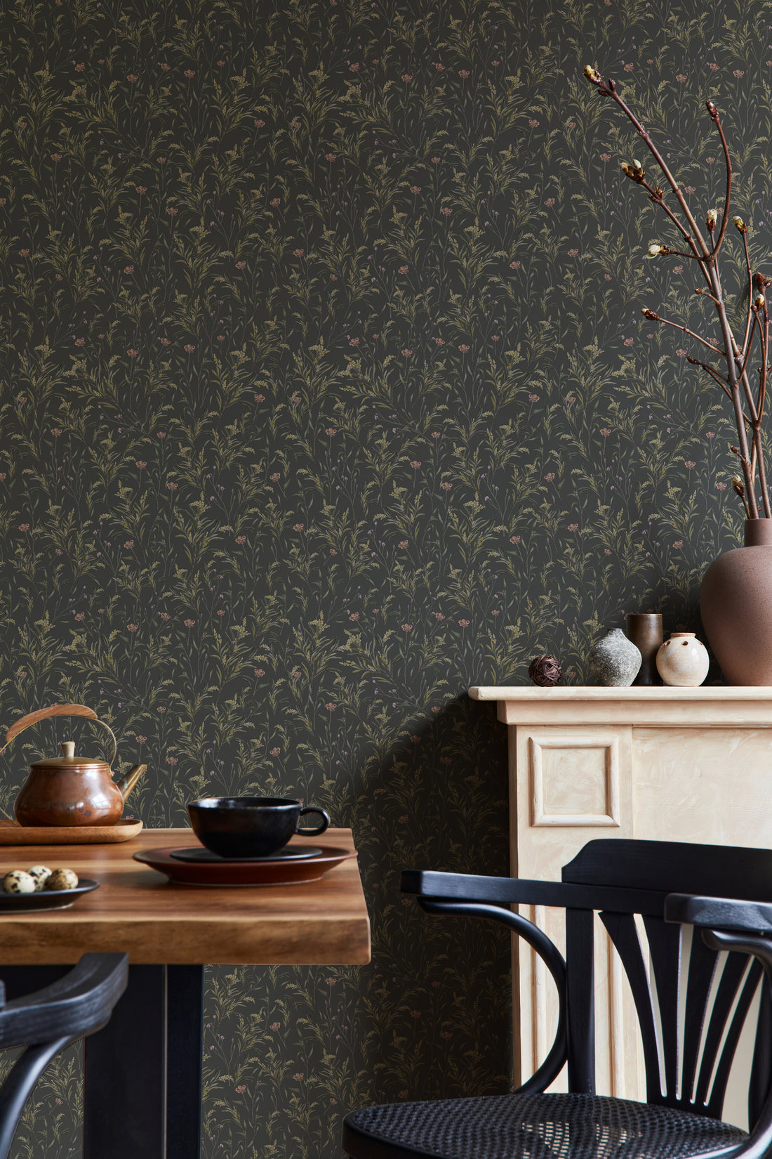 Spring Meadow Wallpaper - Midnight - Summer Gray