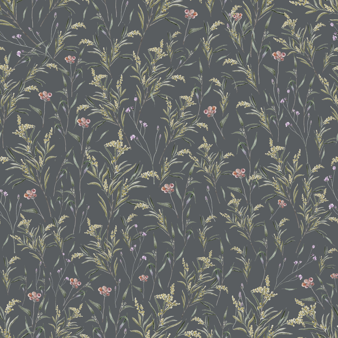 Spring Meadow Wallpaper - Midnight - Summer Gray