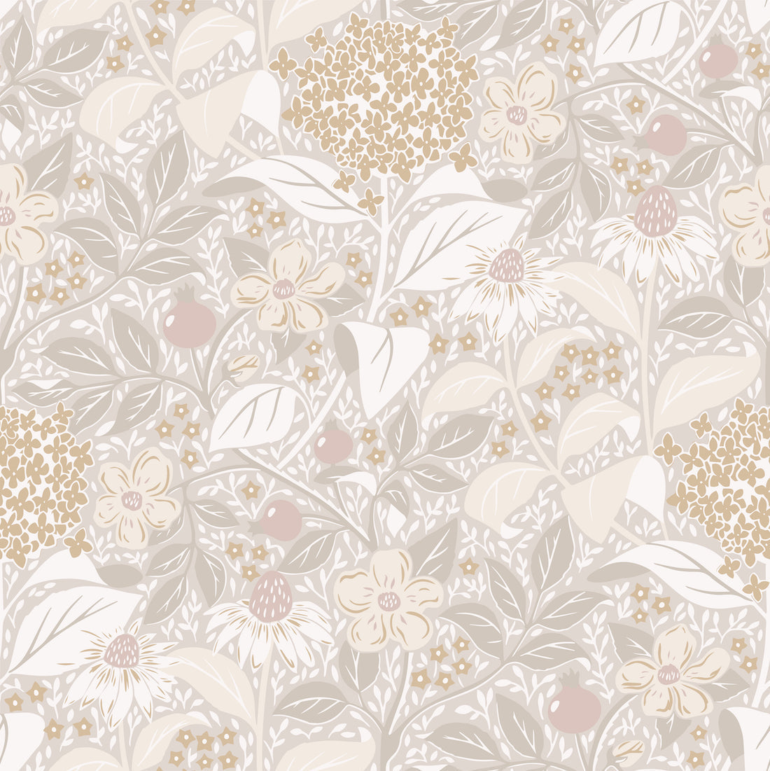 Summer’s Bloom Floral Wallpaper - Beige - Summer Gray