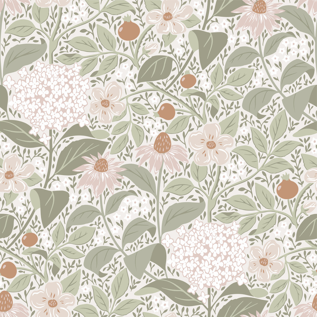 Summer’s Bloom Floral Wallpaper - Light Green - Summer Gray