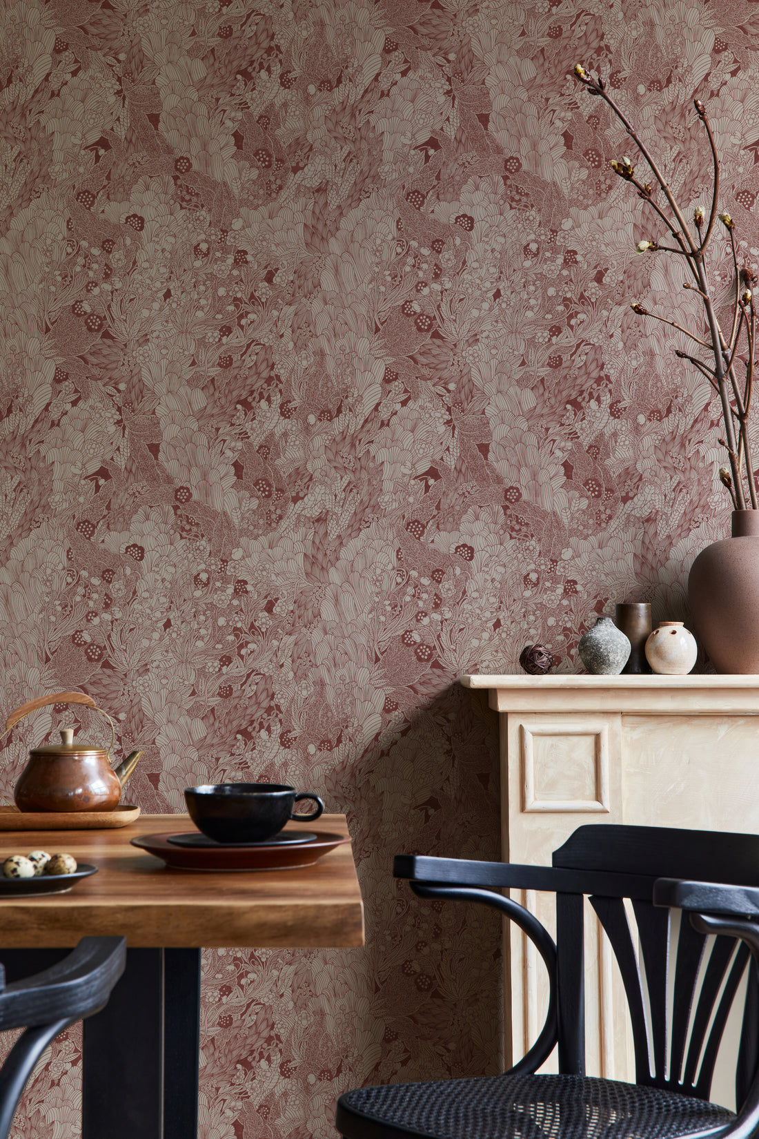Thicket Wallpaper - Red - Summer Gray
