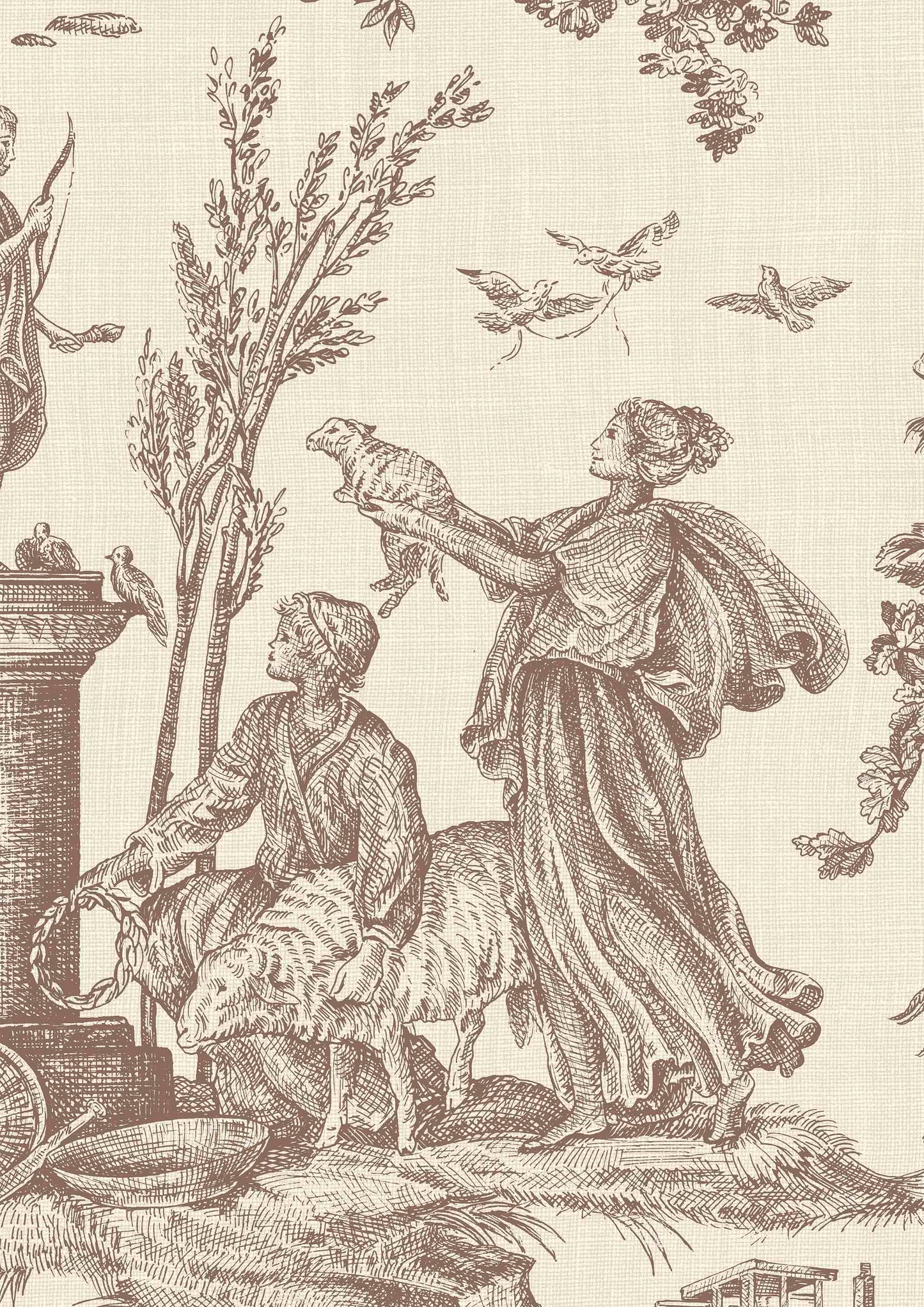 Toile Baptiste Wallpaper - Marron - Lewis & Wood