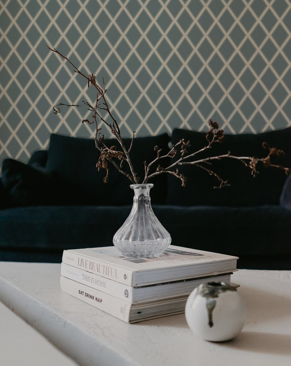 Trellis Wallpaper - Blue - Summer Gray