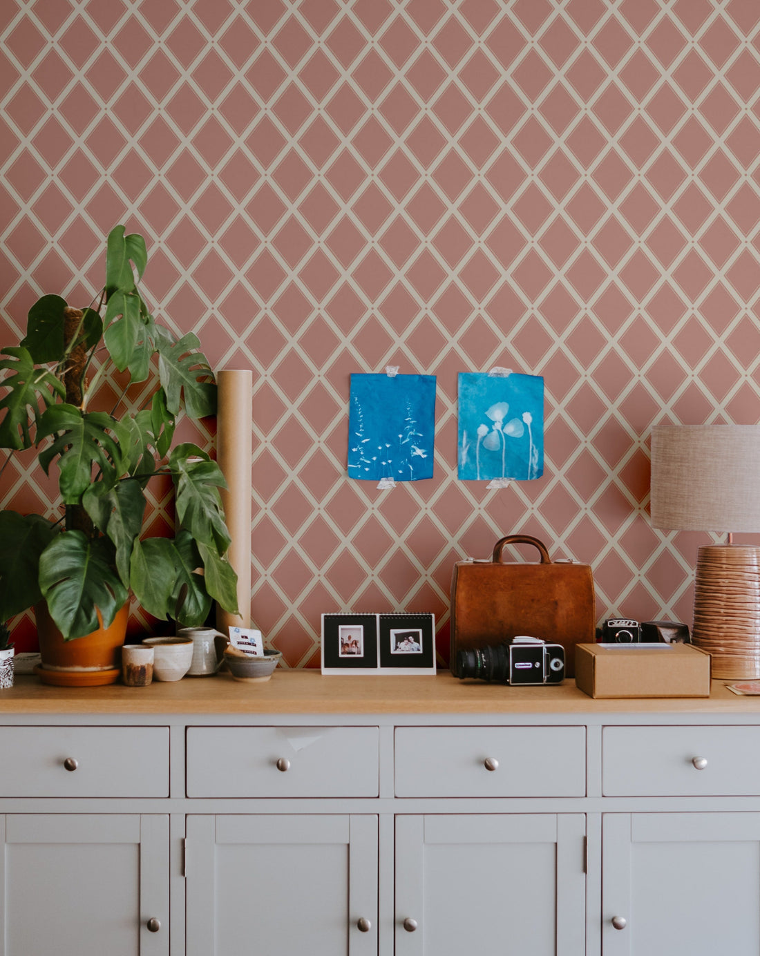 Trellis Wallpaper - Dusty Red - Summer Gray