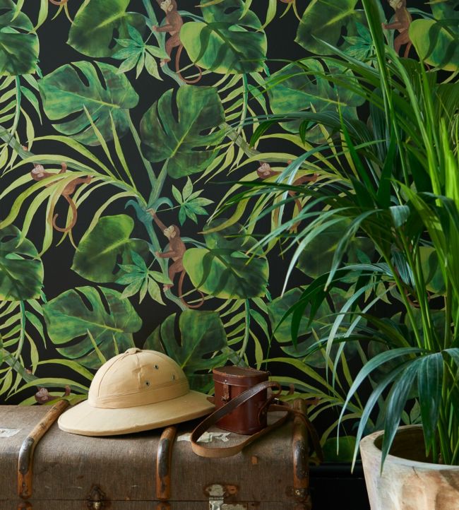 W0083/01 - Monkey Business Wallpaper - Ebony - Clarke & Clarke