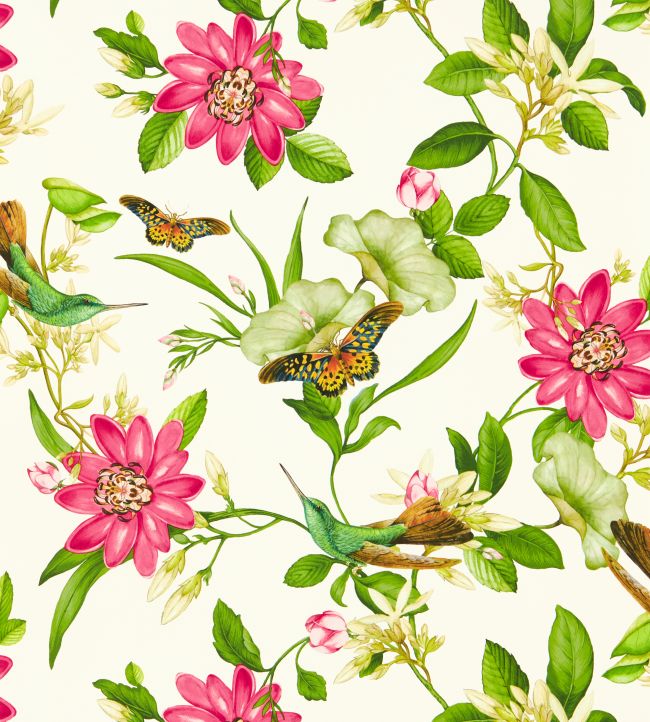 W0132/02 - Pink Lotus Wallpaper - Ivory - Clarke & Clarke