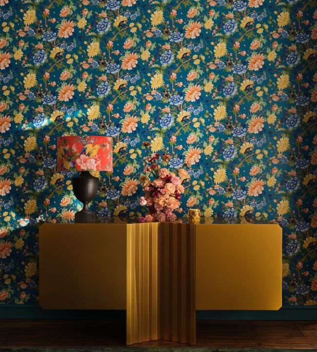 W0133/03 - Sapphire Garden Wallpaper - Sapphire - Clarke & Clarke