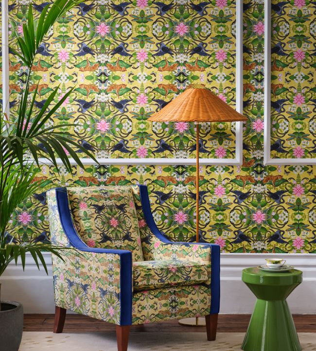 W0136/01 - Wonderlust Tea Story Wallpaper - Citron - Clarke & Clarke