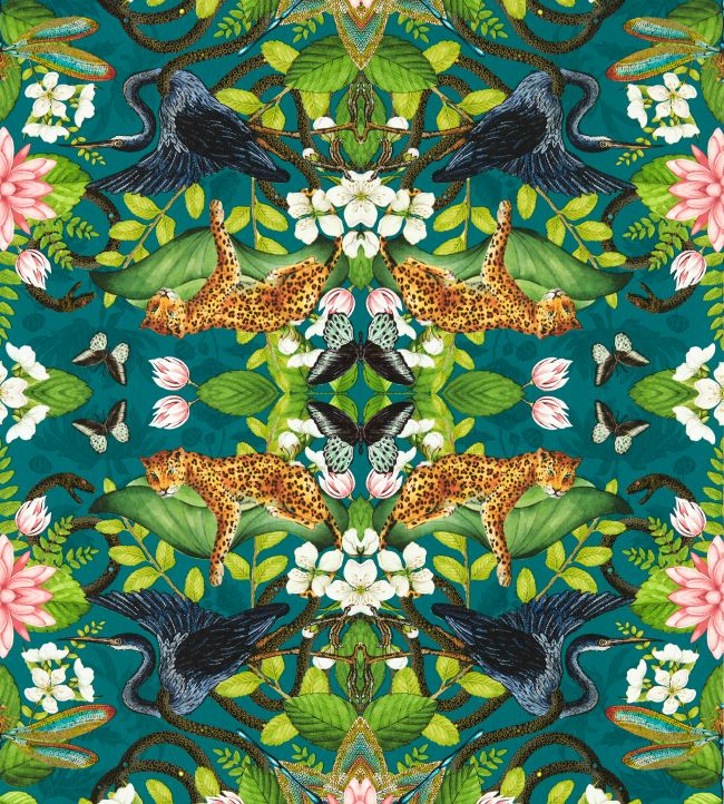 W0136/03 - Wonderlust Tea Story Wallpaper - Teal - Clarke & Clarke