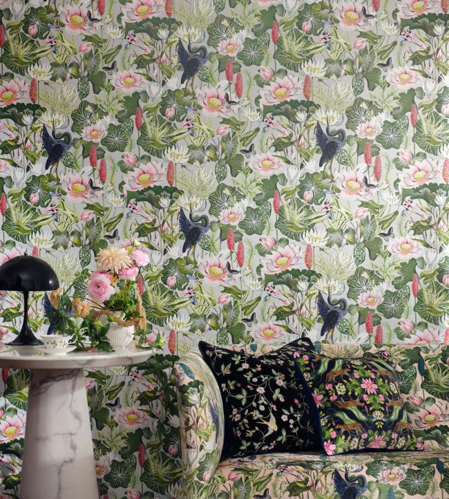 W0137/02 - Waterlily Wallpaper - Dove - Clarke & Clarke