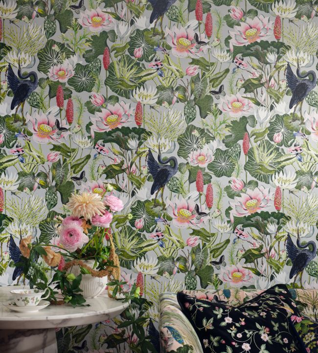 W0137/02 - Waterlily Wallpaper - Dove - Clarke & Clarke