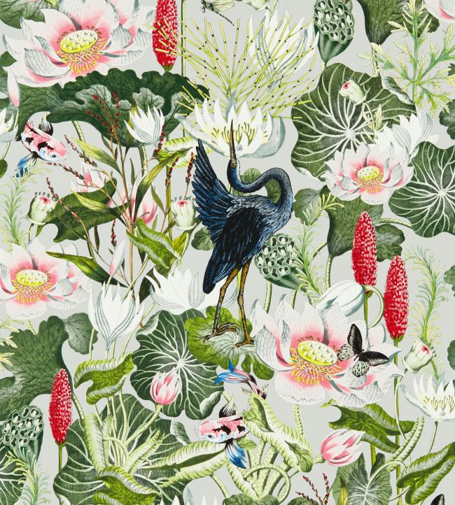 W0137/02 - Waterlily Wallpaper - Dove - Clarke & Clarke