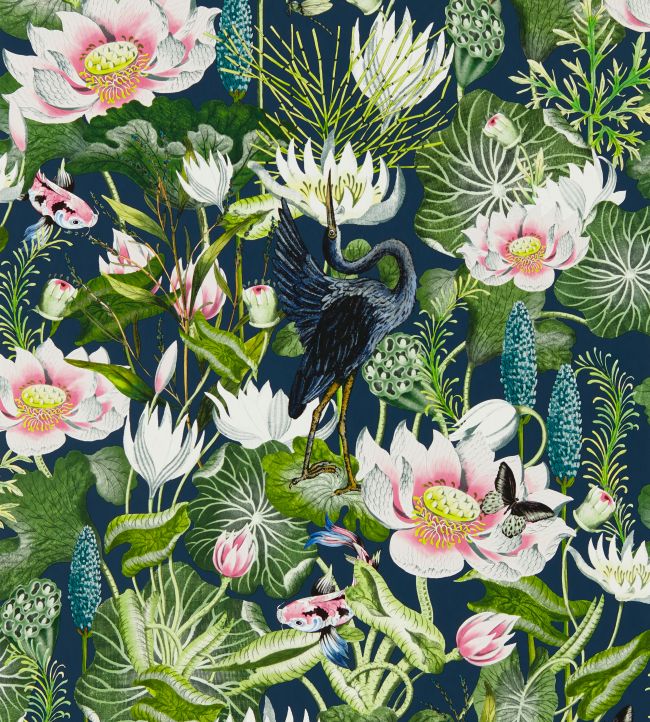 W0137/04 - Waterlily Wallpaper - Midnight - Clarke & Clarke