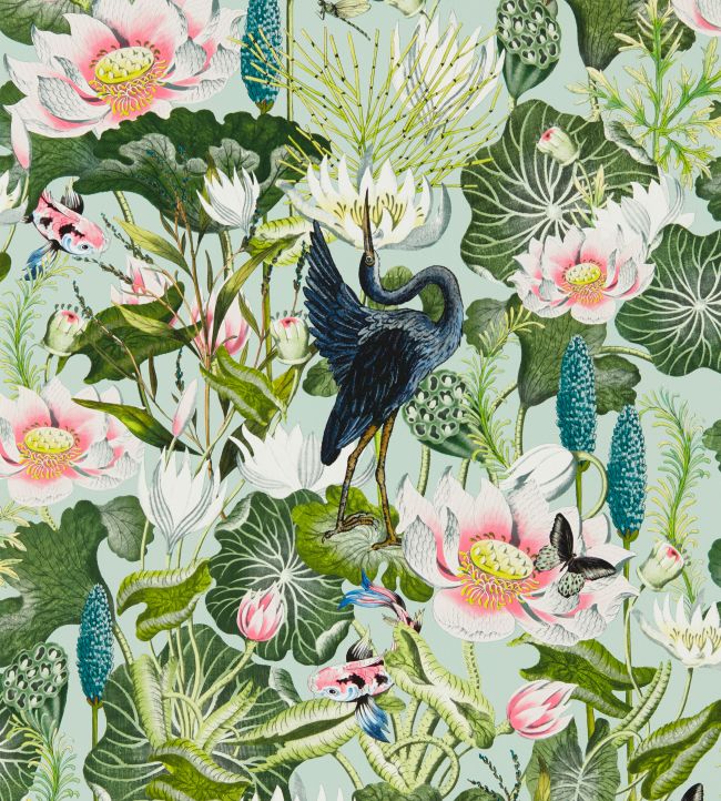 W0137/05 - Waterlily Wallpaper - Mineral - Clarke & Clarke