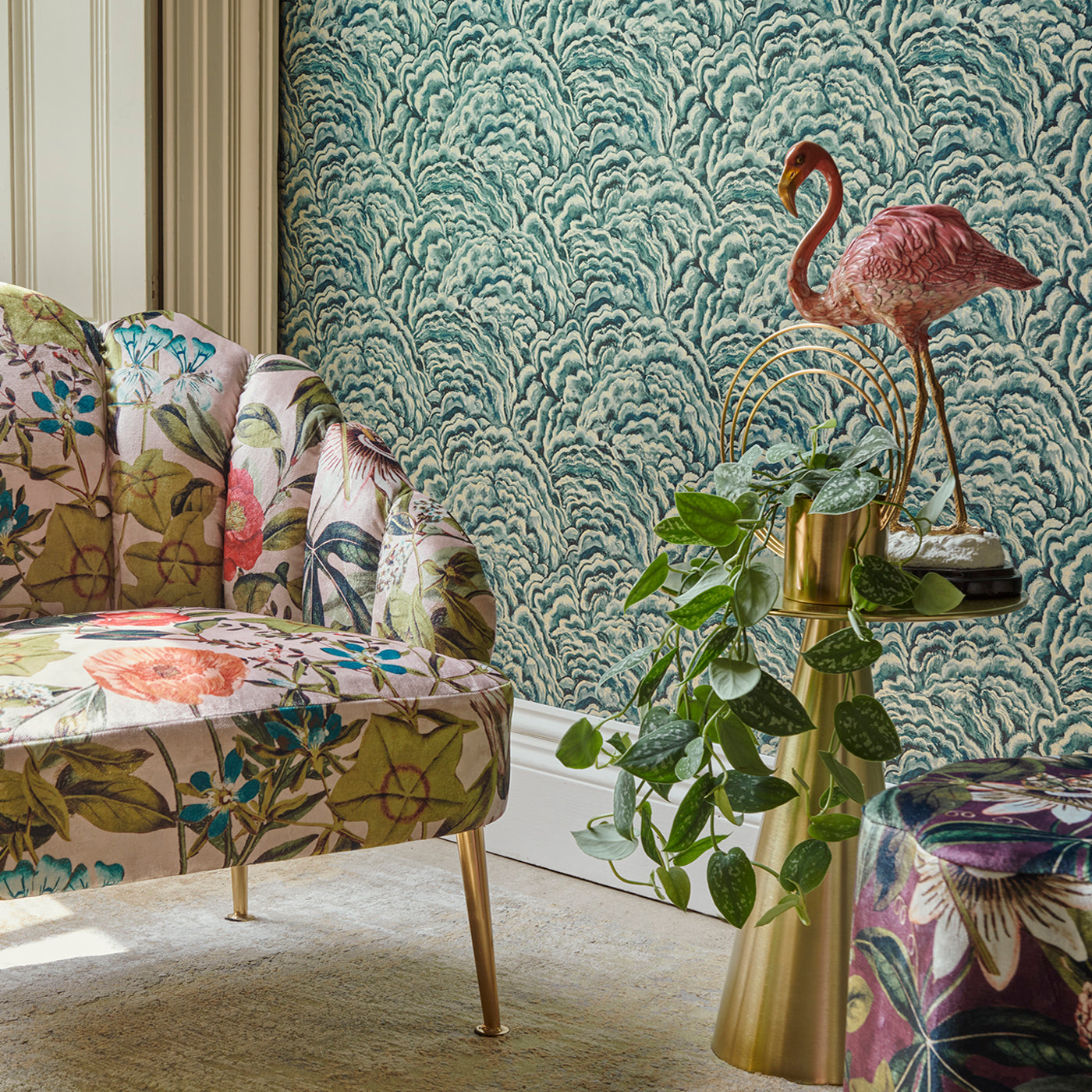 W0142/03 - Lumino Wallpaper - Kingfisher/Gilver - Clarke & Clarke