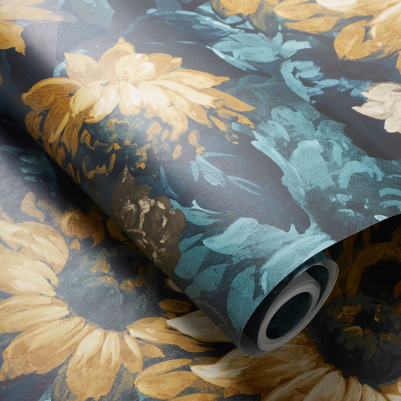 W0162/01 - Sunforest Wallpaper - Denim/Ochre - Clarke & Clarke