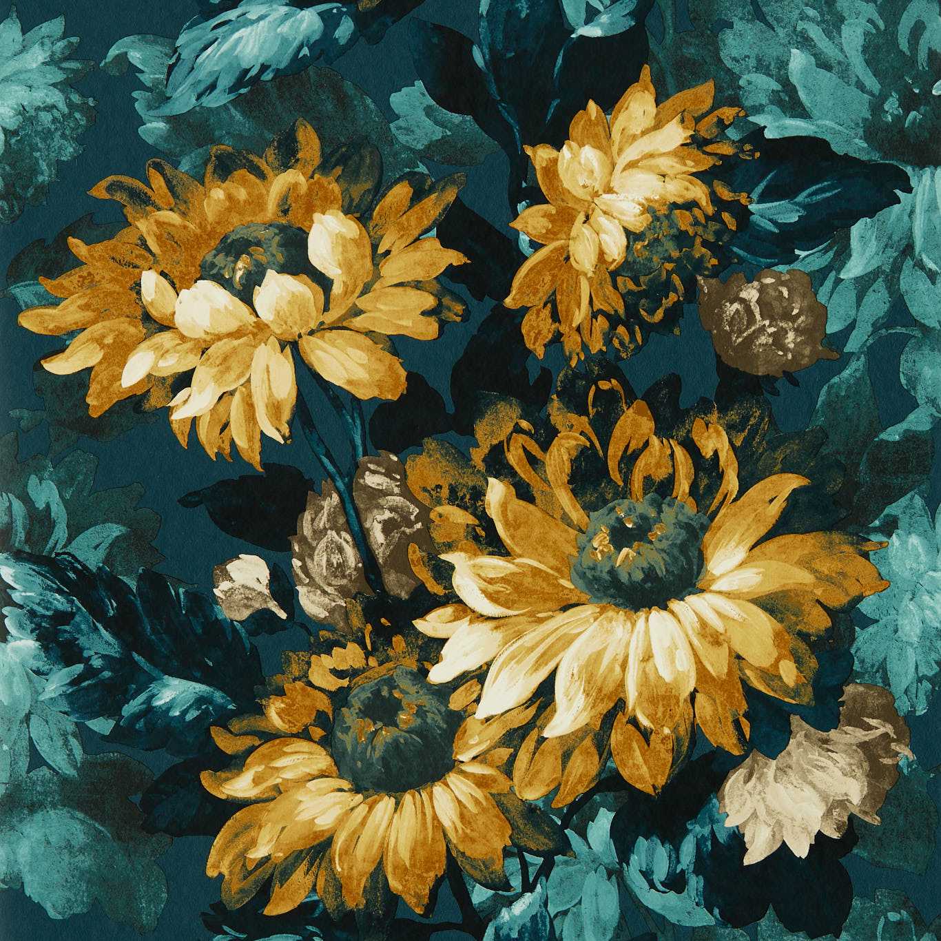 W0162/01 - Sunforest Wallpaper - Denim/Ochre - Clarke & Clarke