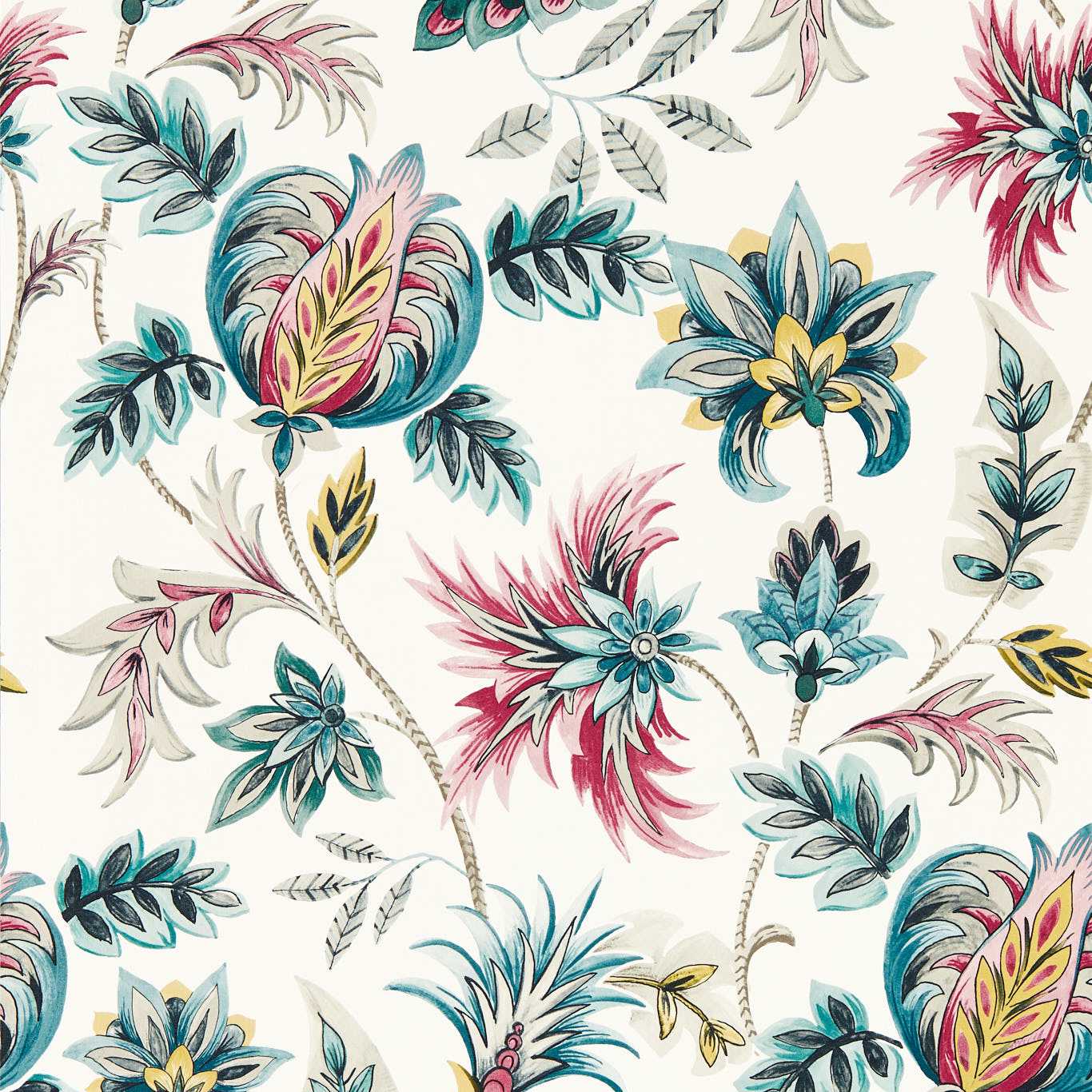 W0198/04 - Sizergh Wallpaper - Teal/Berry - Clarke & Clarke