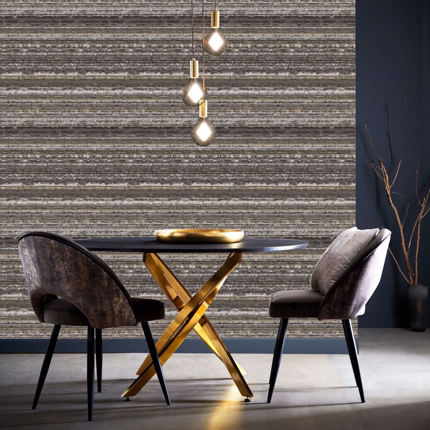 W0211/01 - Striatus Wallpaper - Charcoal/Gilver - Clarke & Clarke