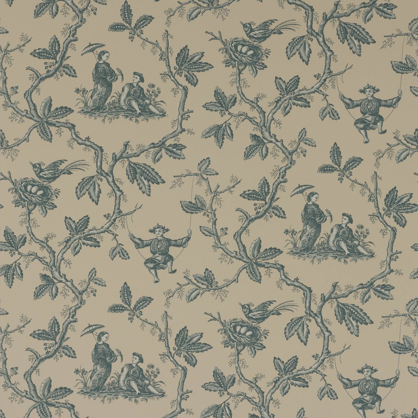 W7017-06 - Toile Chinoise Wallpaper - Aqua - Colefax & Fowler