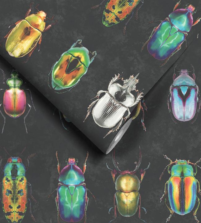 WM-092-01R - Beetle Jewels Wallpaper - Multi Black - Woodchip & Magnolia