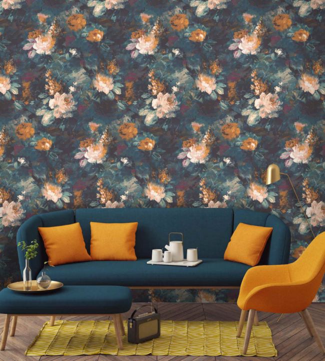 WM-101-4P - Ava Marika Wallpaper - Mural - Teal Orange - Woodchip & Magnolia