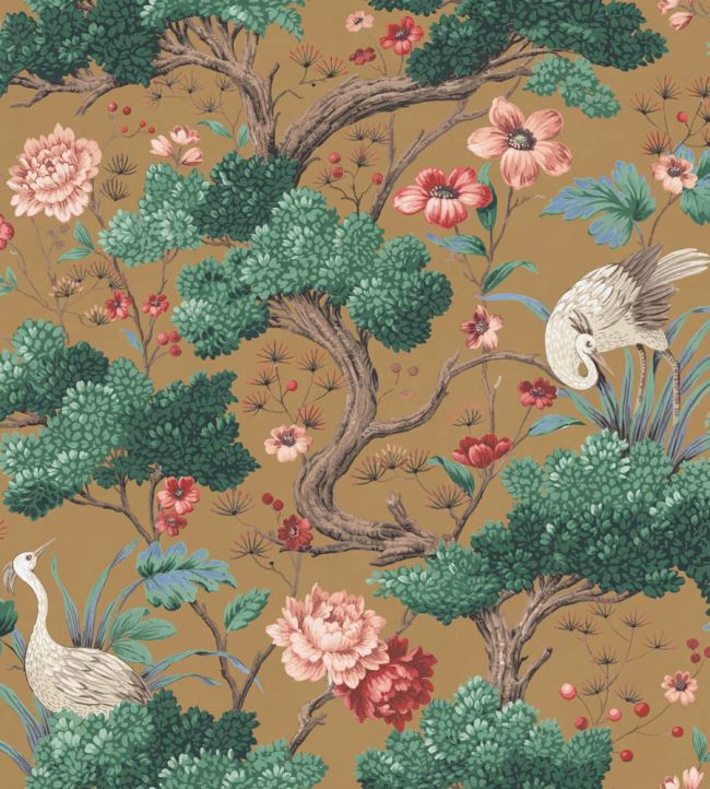 WM-123R - Crane Bird Wallpaper - Mustard - Woodchip & Magnolia