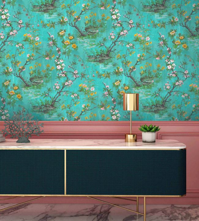 WM-126-04R - Rivington Wallpaper - Teal - Woodchip & Magnolia