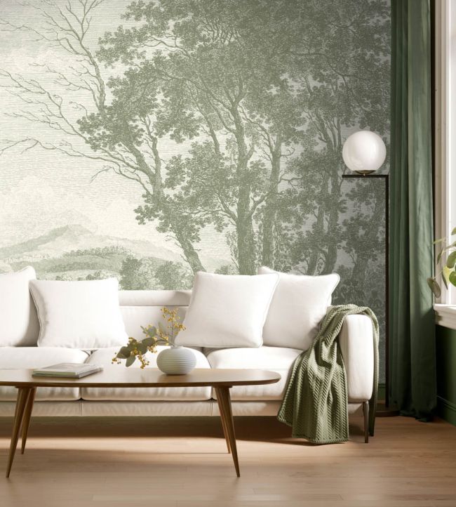 WM-307-05RM - Peaceful Countryside Wallpaper - Mural - Green - Woodchip & Magnolia