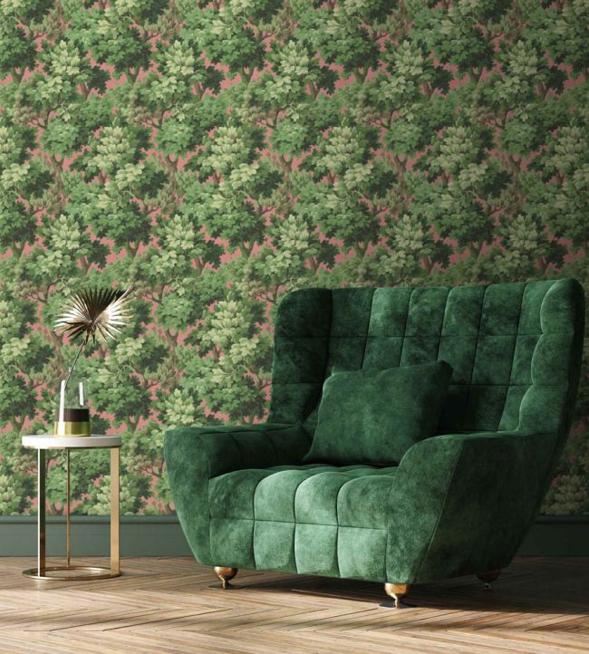WM-314-02R - Broadhead Forest Wallpaper - Grass Green Salmon - Woodchip & Magnolia