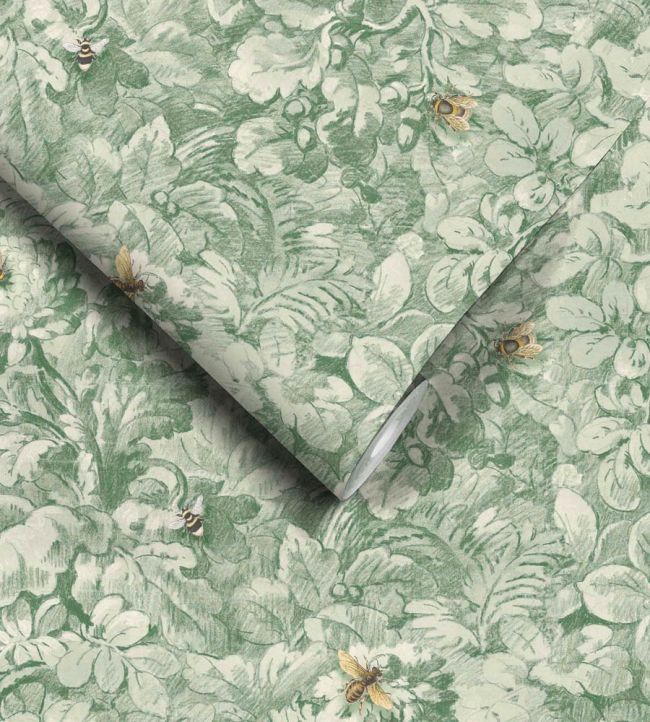 WM-318-04R - Busy Bee Wallpaper - Moss Green - Woodchip & Magnolia