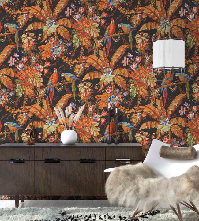 WM-322-01R - Parrot Talk Wallpaper - Terracotta Sunset - Woodchip & Magnolia