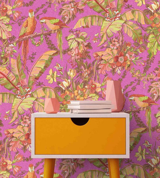 WM-322-03R - Parrot Talk Wallpaper - Hot Pink - Woodchip & Magnolia