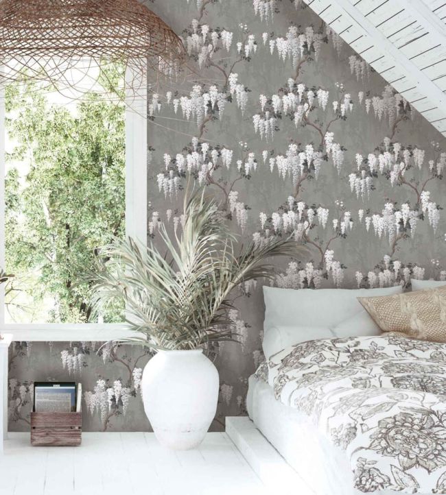 WM-333-03R - Wisteria Wallpaper - Latte Slate Grey - Woodchip & Magnolia