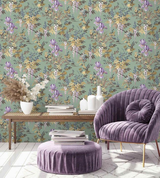 WM-364-04R - Hestia Wallpaper - Garlic Green - Woodchip & Magnolia