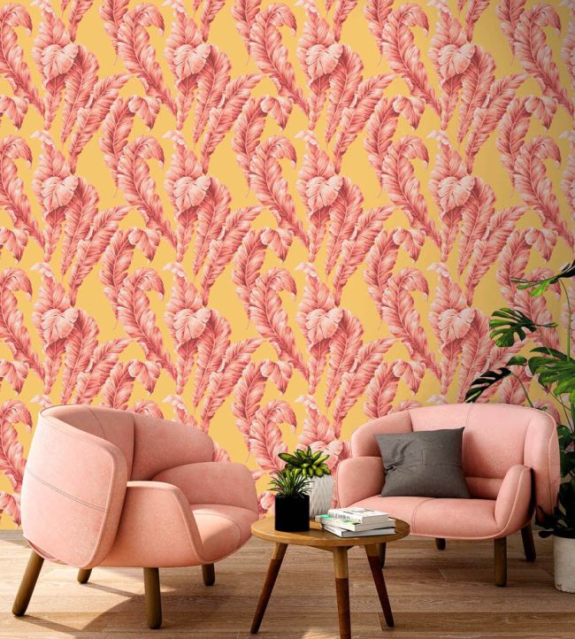 WM-365-08R - Lets Go Bananas Wallpaper - Pink Yellow - Woodchip & Magnolia