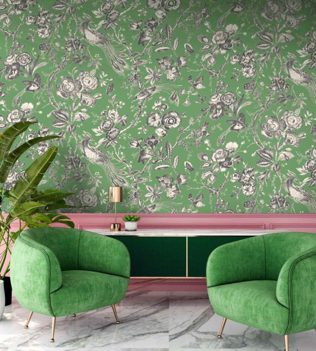 WM-368-04-3P - Plumage Wallpaper - Mural - Jade - Woodchip & Magnolia