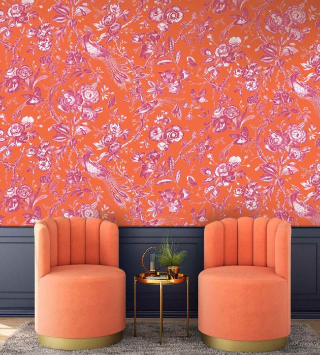 WM-368-06-3P - Plumage Wallpaper - Mural - Orange Fuchsia - Woodchip & Magnolia