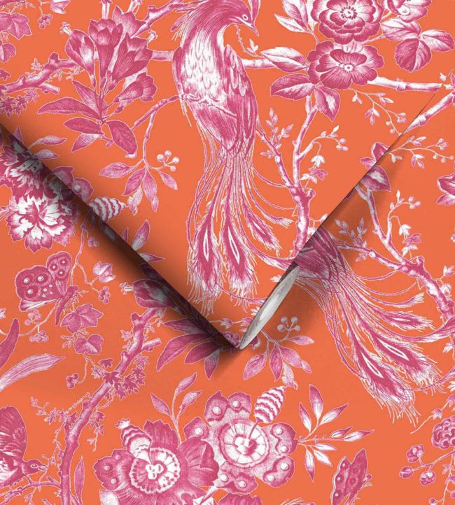 WM-368-06-3P - Plumage Wallpaper - Mural - Orange Fuchsia - Woodchip & Magnolia