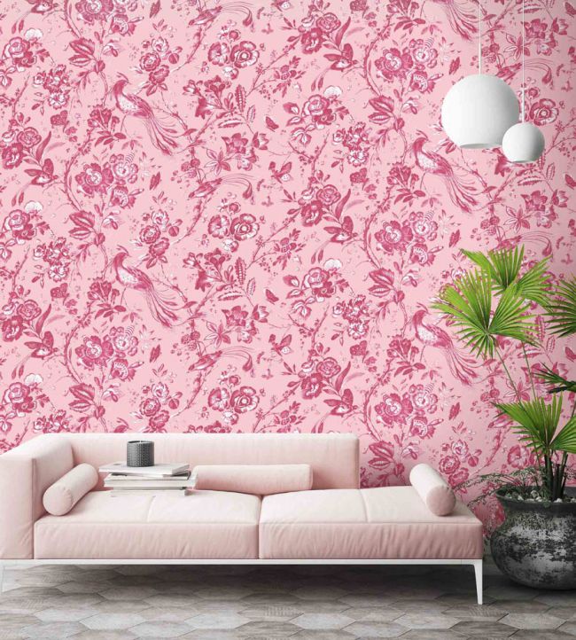 WM-368-07-3P - Plumage Wallpaper - Mural - Peony Pink - Woodchip & Magnolia