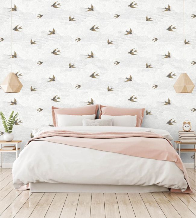 WM-377-01R - Sweeping Swallows Wallpaper - Neutral - Woodchip & Magnolia