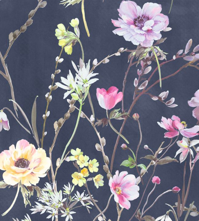WM-383-01R - Maytime Wallpaper - Navy - Woodchip & Magnolia
